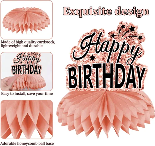 Vista 5 de 10 piezas de decoración de cumpleaños de color oro rosa para niñas y mujeres, centros de mesa de feliz cumpleaños, suministros de fiesta, 16, 18