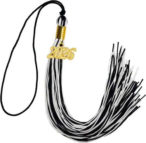 Vista 28 de GraduationMall Borla de graduación de un solo y varios colores con dije del año 2025 de 9 pulgadas