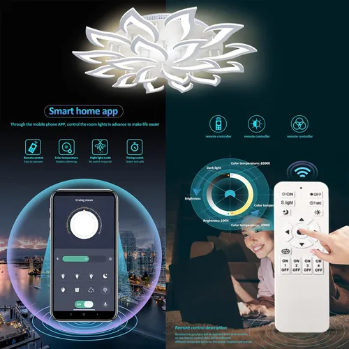 Vista 4 de AHAWILL Lámpara de techo regulable moderna incrustada LED lámpara de techo de pétalos acrílicos de metal, adecuada para salas de estar, dormitorios