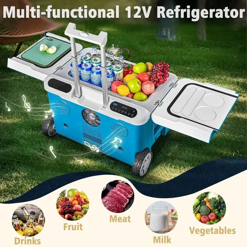 Vista 3 de AAOBOSI Refrigerador de automóvil, 40 cuartos (36 L) portátil de 12 voltios con ruedas, altavoz Bluetooth, mango y batería alimentada, -4 ℉ ~ 68 ℉