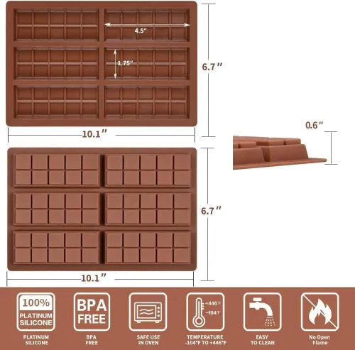 Vista 4 de Molde de barra de chocolate, molde de barra de chocolate Dubai de silicona profunda para chocolate, molde antiadherente grueso para caramelo