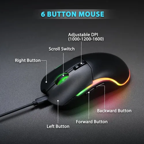 Vista 4 de Combo de teclado y mouse inalámbricos de impresión grande retroiluminada, teclados de tamaño completo de 2.4 G con teclas grandes iluminadas, teclas