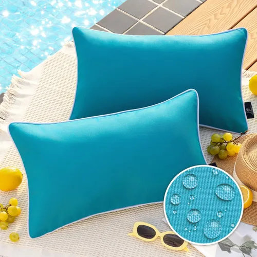 Vista 56 de Phantoscope - Juego de 2 fundas de almohada y cojín cuadradas decorativas, impermeables, para intemperie, sofás, carpas, 18 x 18 pulgadas Azul Oscuro