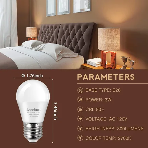 Vista 2 de Bombillas equivalentes a 25 vatios, bombilla blanca cálida de 2700 K, bombilla LED A15 E26,Bombilla de 3 vatios,Bombillas de bajo vatio,Lámpara