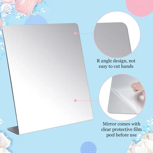 Vista 3 de Amyhill 2 piezas de espejo de mostrador independiente de autorretrato de una sola cara, acrílico de escritorio de cristal para mesa, dormitorio