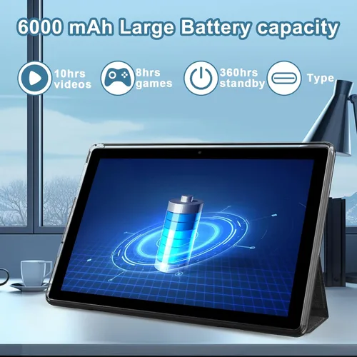 Vista 7 de Tablet COOPERS Android 15, tablet de 10 pulgadas 12GB RAM+64GB ROM hasta 1TB, procesador Quad-core de 1.8Ghz, WiFi 5G 6, batería de 6000mAh, cámara