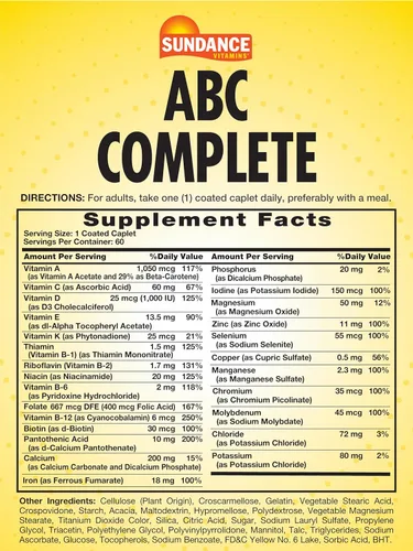 Vista 2 de Sundance Vitaminas ABC Completo Adulto Multivtamina & Mineral, 60 Comprimidos (1)