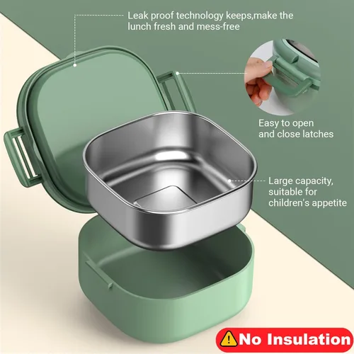 Vista 3 de Lonchera Bento para adultos y niños, contenedor de comida con un solo compartimento, sin BPA, apta para microondas y lavavajillas, con divisor Azul