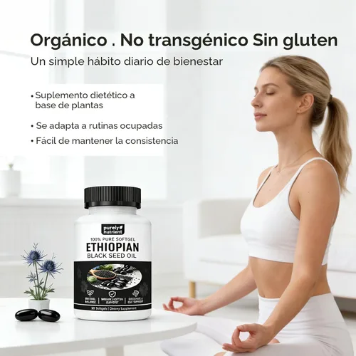 Vista 6 de Cápsulas de aceite de semilla negra etíope 4.64% timoquinona – Cápsulas blandas de aceite de semilla de comino negro prensado en frío, sin OMG, sin