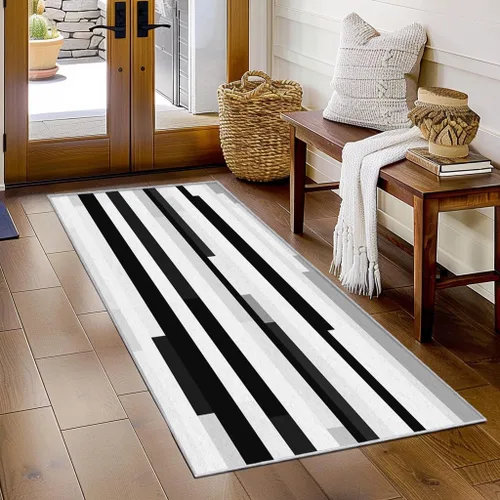 Black and White Striped Runner Rug 2x4 Small - Hallway Runner Rug Stripe Pattern, Non Slip, Washable, Black and White Striped Home Decor Carpet for