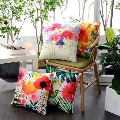 Vista 4 de Funda de almohada decorativa para exteriores de 18 x 18 pulgadas, fundas de cojín de flores de patio para sofá, cama (relleno no incluido), 4