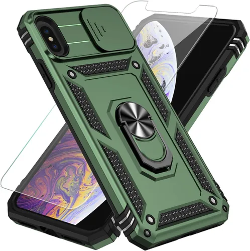 Vista 29 de SunStory - Funda compatible con iPhone 11 Pro con protector de pantalla HD y funda deslizante para la cámara y soporte giratorio con anillo