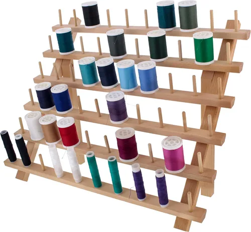 US Art Supply - Soporte de hilo prémium de 60 carretes: organizador de almacenamiento de hilo de coser y bordar de madera