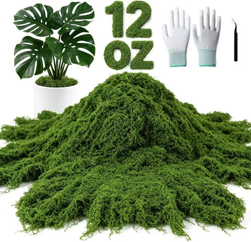 MGLIFEUL Musgo verde falso de 12 onzas para plantas de interior con guantes Verde Oscuro