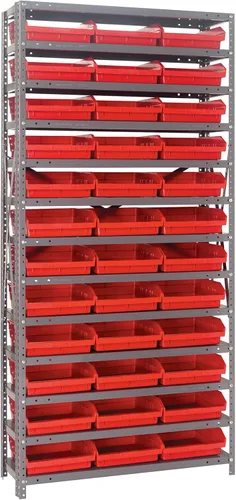 Vista 274 de Quantum QSBU-245BK Heavy Duty Shelving Unit with (7) Shelves and (24) QUS245 Black Bins for Garage Warehouse Storage Distribution 400 lb Load