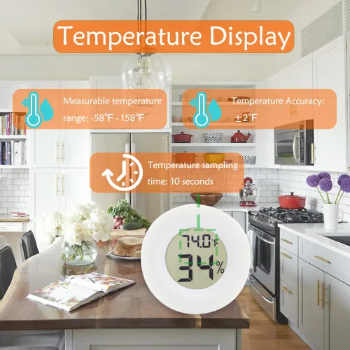 Vista 4 de Mini termómetro digital higrómetro redondo, paquete de 3, pantalla LCD, medidor de humedad de temperatura interior para humidores, invernadero