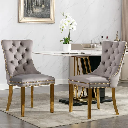Vista 19 de Modern High-end Tufted Solid Wood Contemporary Velvet Upholstered Dining Chair with Chrome Stainless Steel Legs and Nailhead Trim, Dining Chairs