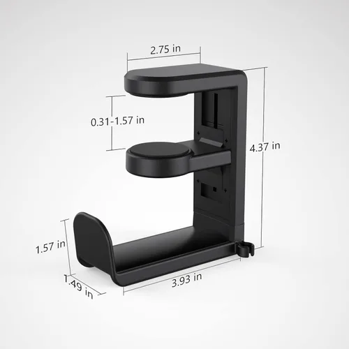 Vista 8 de Soporte de gancho para auriculares para juegos de PC, soporte para auriculares con abrazadera de brazo ajustable y giratoria, diseño debajo