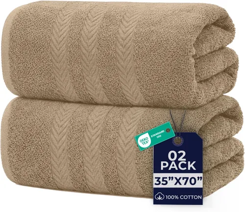 Vista 157 de DAN RIVER Paquete de 2 sábanas de baño de lujo 35x70, 600 GSM, toallas de 100% algodón hilado en anillo suaves y de secado rápido, ideales para Beige