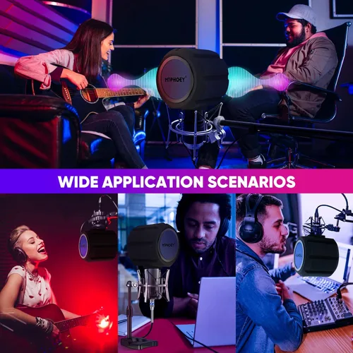 Vista 6 de Paravientos de micrófono con filtro pop con soporte de micrófono de regalo y soporte para teléfono, escudo de grabación, bola de aislamiento