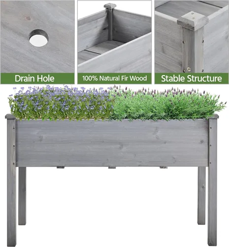 Vista 8 de Yaheetech 2 macetas elevadas para jardín, horticultura al aire libre con patas, macetas elevadas de madera con estructura rectangular estable