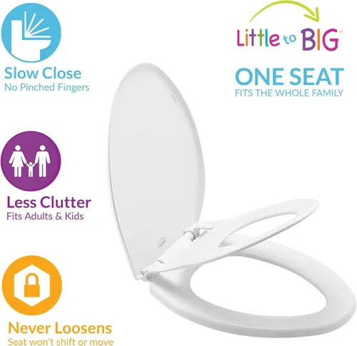 Vista 3 de Little2Big - Asiento de inodoro con asiento de entrenamiento integrado para niños pequeños, cierre lento, fácil de instalar, fabricado en Estados
