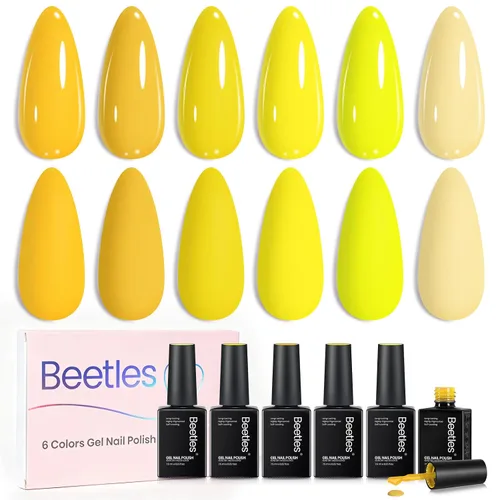 Beetles - Juego de esmaltes de uñas de gel amarillo – Amalfi Holiday, juego de 6 colores de esmalte de uñas de gel de verano, arte de uñas de gel