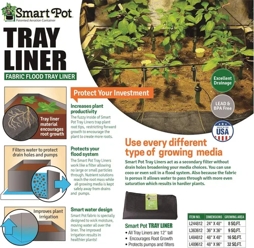 Vista 2 de Smart Pot Forro de bandeja, inundación de cama elevada, 4 pies x 8 pies (48 pulgadas x 96 pulgadas)