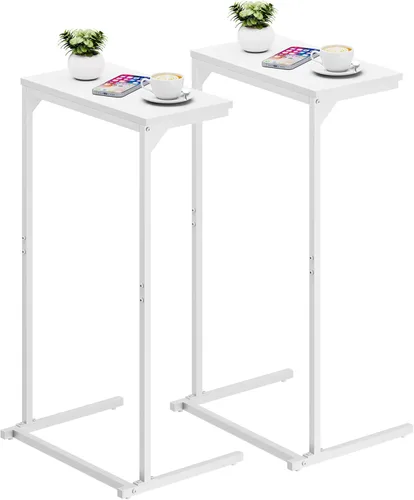 Vista 9 de TUTOTAK Mesa auxiliar en forma de C, mesa auxiliar pequeña, juego de 2, mesa de sofá de 28.7 pulgadas de alto, mesa de sofá, sala de estar, Gris