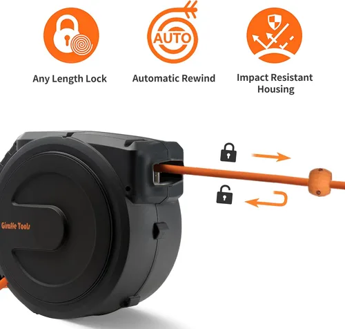 Vista 4 de Giraffe Tools Carrete de manguera de aire retráctil cerrado con manguera híbrida de 38 pulgadas x 50 pies, carrete de manguera de compresor ligero