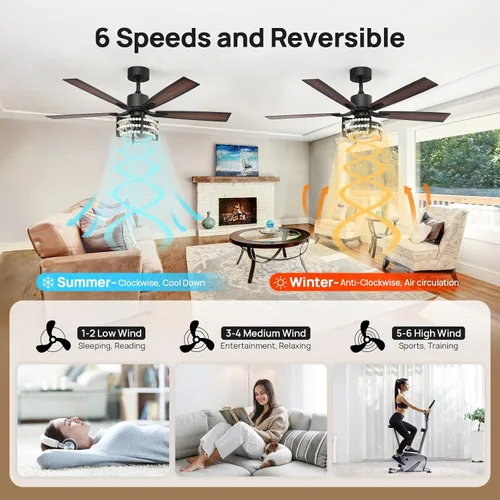 Vista 3 de Consciot - Ventilador de techo bohemio con luces y control remoto, de 52 pulgadas, ventilador de techo enjaulado estilo casa de campo, con 5 aspas