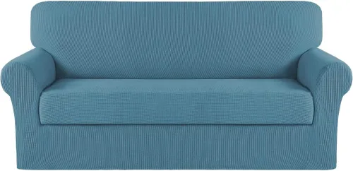 Vista 124 de Turquoize - Fundas de sillas de 2 piezas, fundas de sofá, funda de sillón con reposabrazos, protector lavable para sillas, tela jacquard gruesa Cian