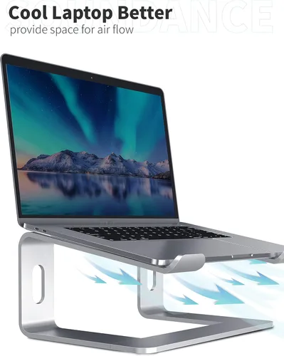 Vista 4 de SOUNDANCE Soporte para laptop, elevador de computadora de aluminio, elevador ergonómico para computadoras portátiles, soporte de metal compatible