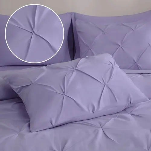 Vista 5 de DOWNCOOL Juego de edredón de 7 piezas color púrpura lavanda tamaño completo, cama en una bolsa con pintuck, juego de cama tamaño completo