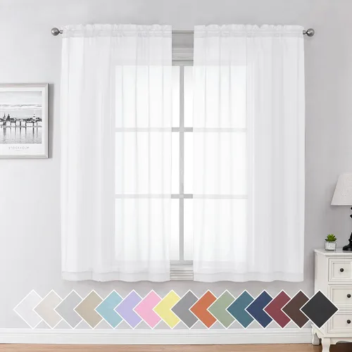 Vista 93 de Aiyufeng 2 paneles de cenefa transparente negra de 14 pulgadas de largo, cortinas cortas para dormitorio, cortinas de cocina para ventana pequeña