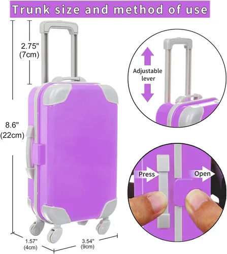 Vista 3 de Ropa de muñeca sirena de 18 pulgadas y estuche de accesorios para muñecas, equipaje, set de juego de viaje incluye maleta, vestidos, bolsa, cámara
