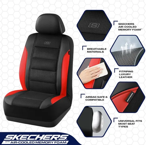 Vista 3 de Skechers Fundas de asiento de espuma viscoelástica y refrigeradas por aire, cuero premium con malla EVA, fundas de asiento de automóvil