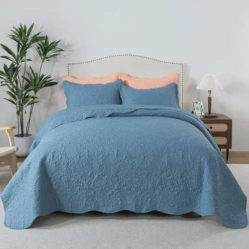 Vista 42 de HoneiLife - Colcha bordada tamaño King - Juego de edredón de microfibra de 3 piezas, colchas ligeras, cubrecamas reversibles, funda de cama retro