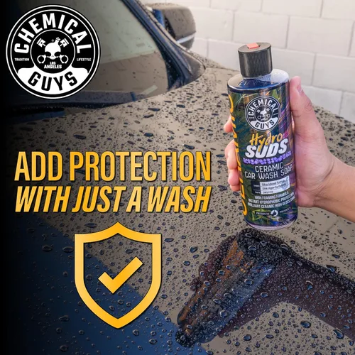 Vista 4 de Chemical Guys CWS21216A - Paquete de lavado de autos, secado y brillo – HydroSuds Ceramic SiO2 Shine - Jabón de lavado de autos de alta espuma, 16