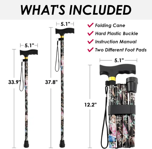 Vista 2 de Walking Cane PANZHENG Cane for Man/Woman Mobility & Daily Living Aids 5-Level Height Adjustable Walking Stick Comfortable Plastic T-Handle