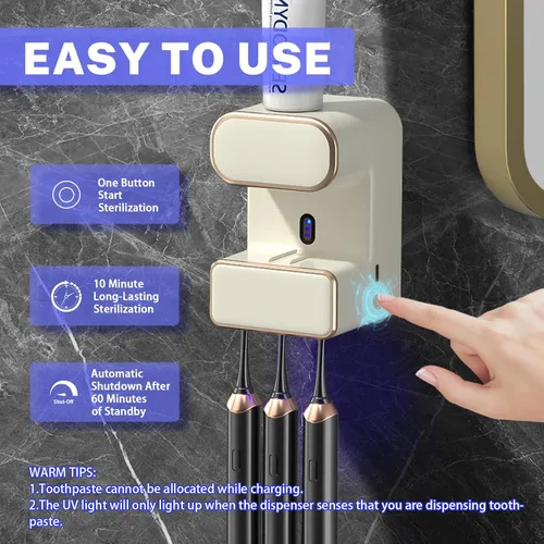 Vista 4 de Dispensador automático de pasta de dientes, dispensador eléctrico de pasta de dientes montado en la pared con 3 ranuras para pasta de dientes