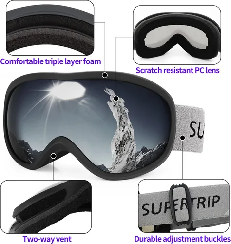 Vista 4 de Supertrip - Lentes de esquí para nieve, 100% antivaho, protección UV, snowboard, esquí