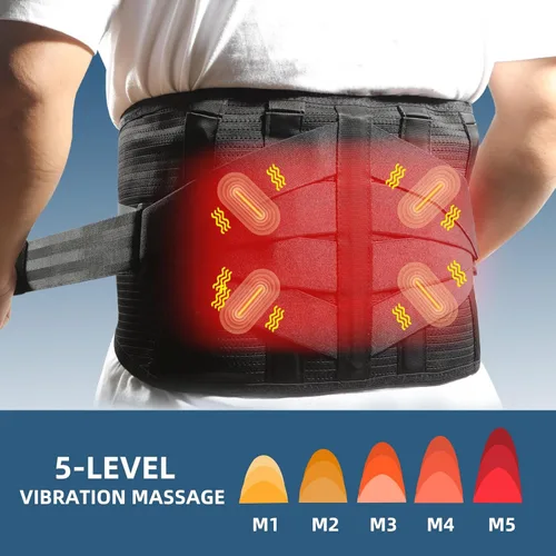 Vista 4 de HONGJING Soporte de masaje de luz roja con calor para aliviar el dolor de espalda baja, cinturón masajeador inalámbrico recargable para dolor