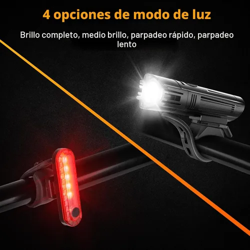 Vista 4 de Ascher Ultra Bright USB Rechargeable Bike Light Set, Powerful Bicycle Front Headlight and Back Taillight, 4 Light Modes, Easy to Install for Men