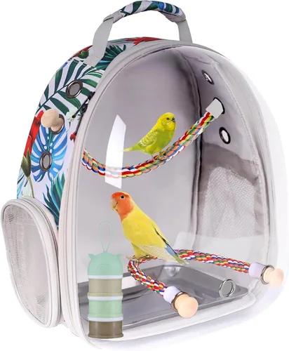 Vista 14 de Jaula de transporte de pájaros, cápsula de espacio transparente, mochila astronauta para llevar periquitos, cacatúas, loro con bandeja de metal