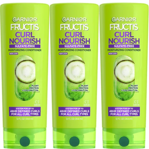 Garnier Fructis Curl Nourish - Acondicionador hidratante sin sulfato, 12 onzas líquidas, 3 unidades (el embalaje puede variar)