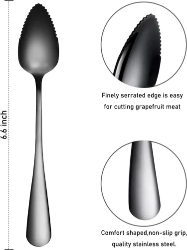 Vista 5 de 5 piezas de cucharas para pomelo, juego de utensilios de cuchara para pomelo de acero inoxidable, borde dentado y mango de calibre grueso