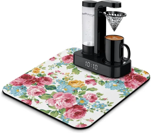 Vista 43 de Tapete de barra de café, accesorios para encimera, absorbente, para ocultar manchas, con parte trasera de goma, tapete de secado de platos