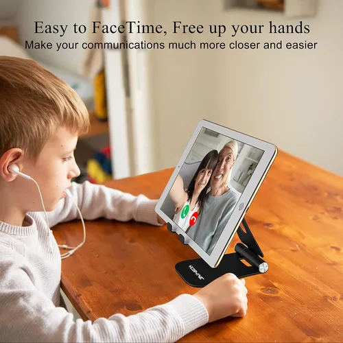 Vista 5 de YOSHINE Soporte para teléfono celular, soporte de teléfono mejorado para escritorio, soporte ajustable para tableta, soporte plegable de aluminio