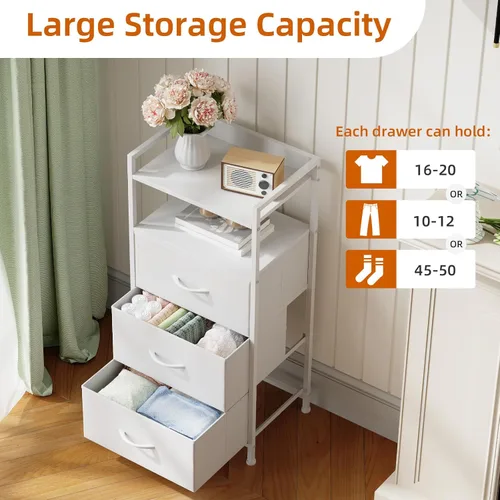 Vista 5 de Somdot - Mesita de noche con 3 cajones, cómoda con contenedores de tela para dormitorio, pasillo, entrada, mueble de mesa de noche, marco de acero